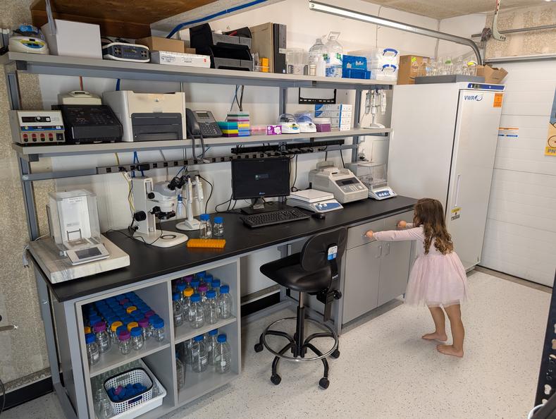 Biology lab bench and equipment